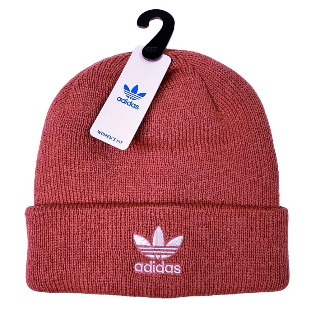 adidas Originals Trefoil Magic Earth Red White Knit Beanie Hat Adult's Fit